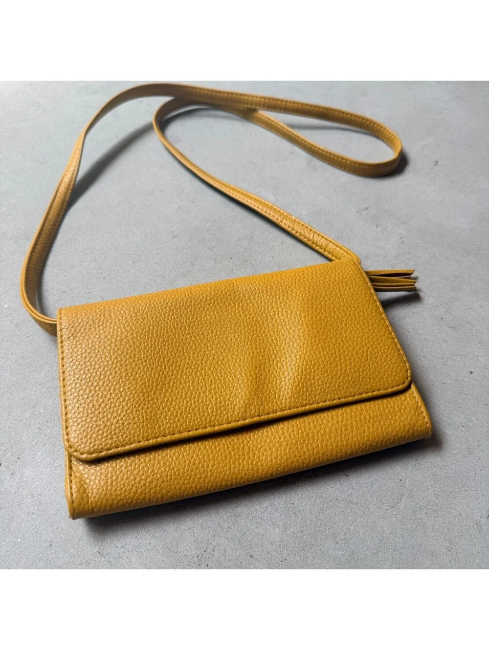 Mustard Yellow Faux Leather Purse Crossbody Wallet